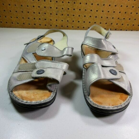 Finn Comfort womens silver Gomera metallic strappy slingback sandals 9.5 40 D - Picture 2 of 6